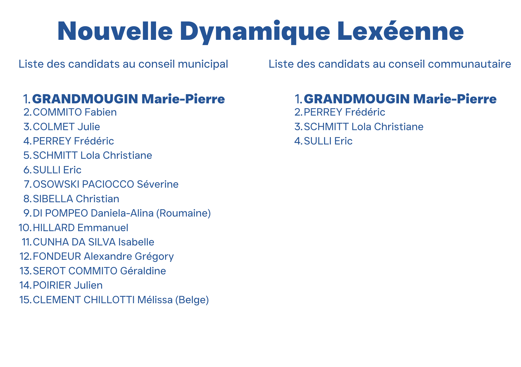 Bulletin de vote Nouvelle Dynamique Lexéenne Municipales 2026